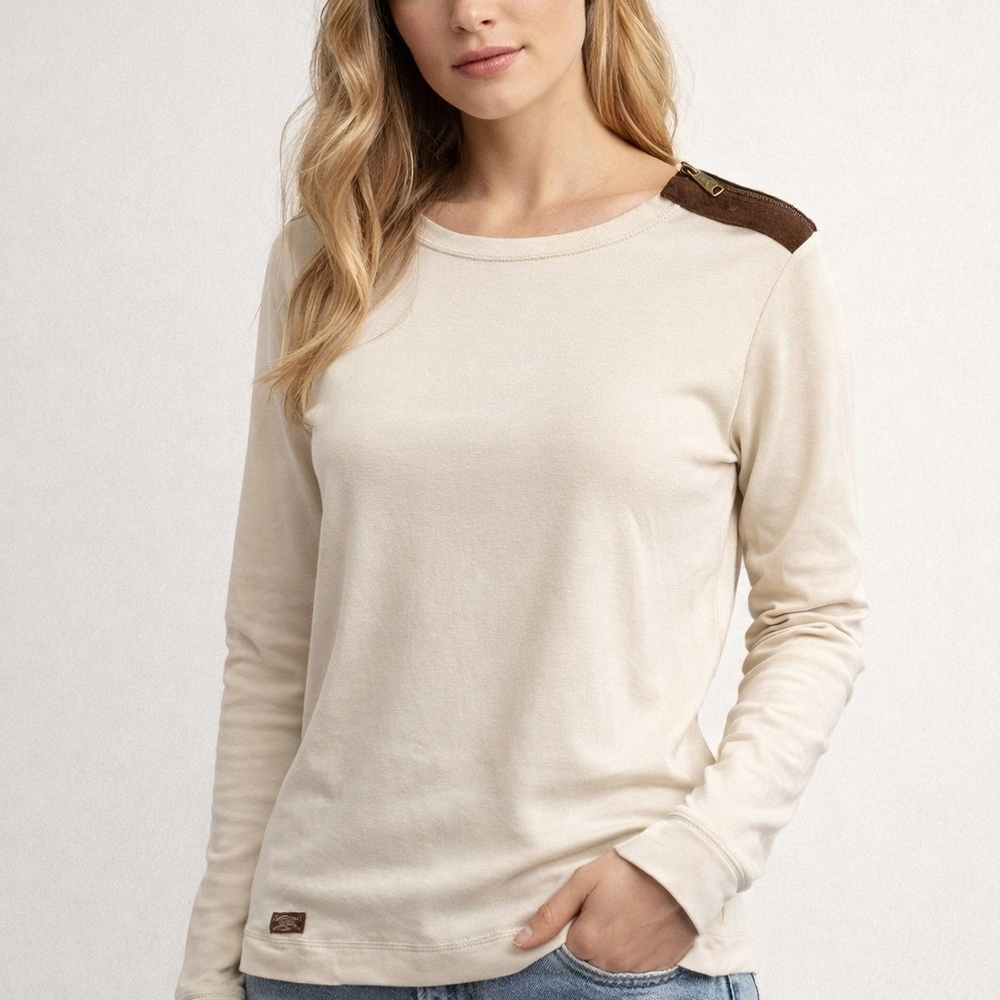 Ralph Lauren Cream Long Sleeve Top with Suede Elbow Patches